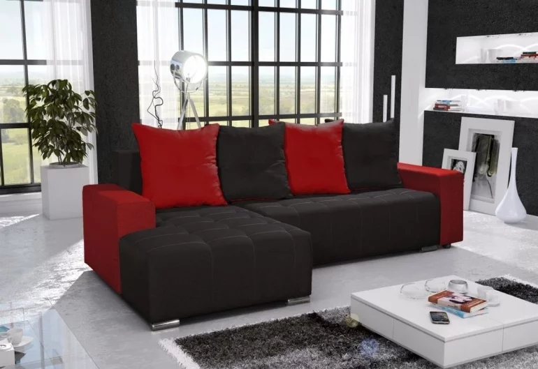 Rohová sedacia súprava FUTURA, 240x131 cm, sawana, čierny/červená, lavý