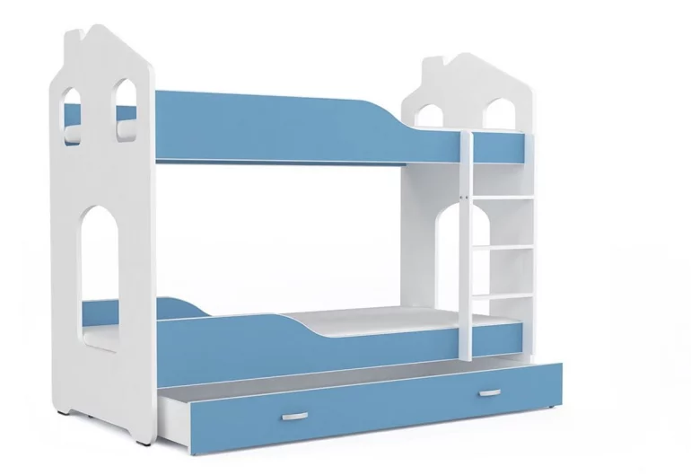 Detská posteľ PATRIK 2 Domek + matrac + rošt ZADARMO, 190x80 cm, šedá/modrá