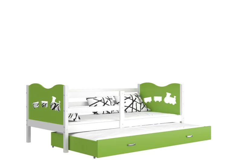 Dětská postel FOX P2 color + matrace + rošt ZDARMA, 184x80, bílá/vláček/zelená