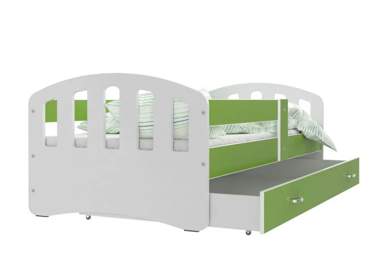 Detská posteľ ŠTÍSTKO P1 COLOR + matrac + rošt ZADARMO, 140x80 cm, biela/zelená
