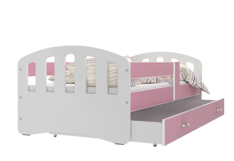Detská posteľ ŠTÍSTKO P1 COLOR + matrac + rošt ZADARMO, 140x80 cm, biela/ružová