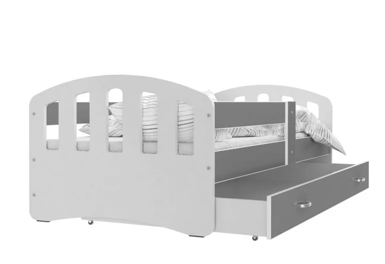 Detská posteľ ŠTÍSTKO P1 COLOR + matrac + rošt ZADARMO, 160x80 cm, biela/šedá