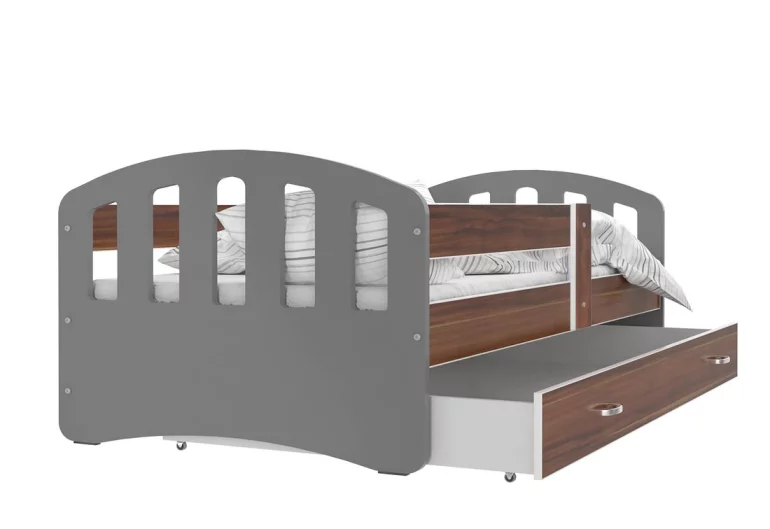 Dětská postel ŠTÍSTKO barevná + matrace + rošt ZDARMA, 180x80, šedá/havana