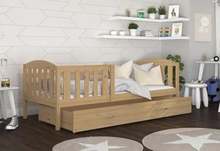 Detská drevená posteľ KUBA P1 + úložný priestor + matrac + rošt