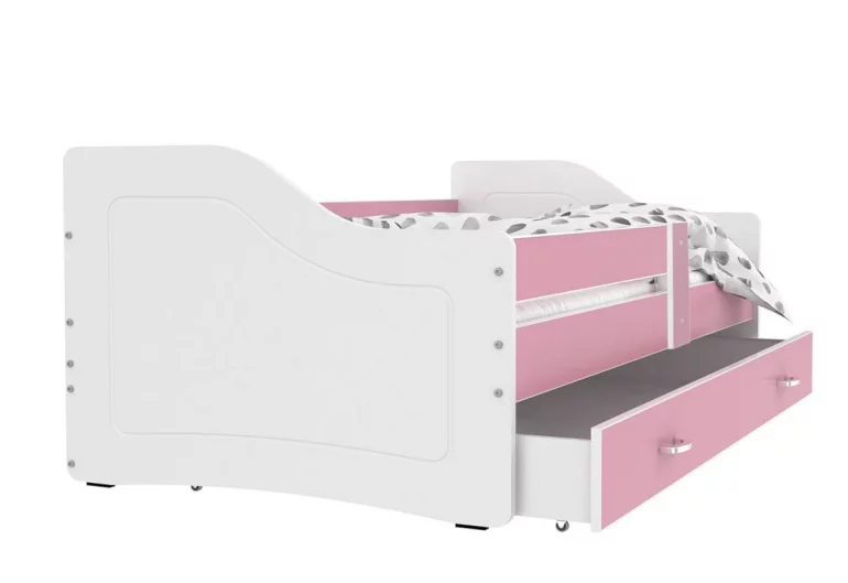 Detská posteľ SWAN P1 COLOR + matrac + rošt ZADARMO, 160x80 cm, ružová/biela