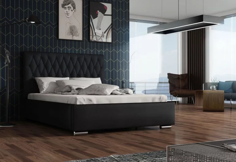 Čalúnená posteľ REBECA + rošt + matrace, siena 01 s gombíkom/dolaro 08, 130x200 cm