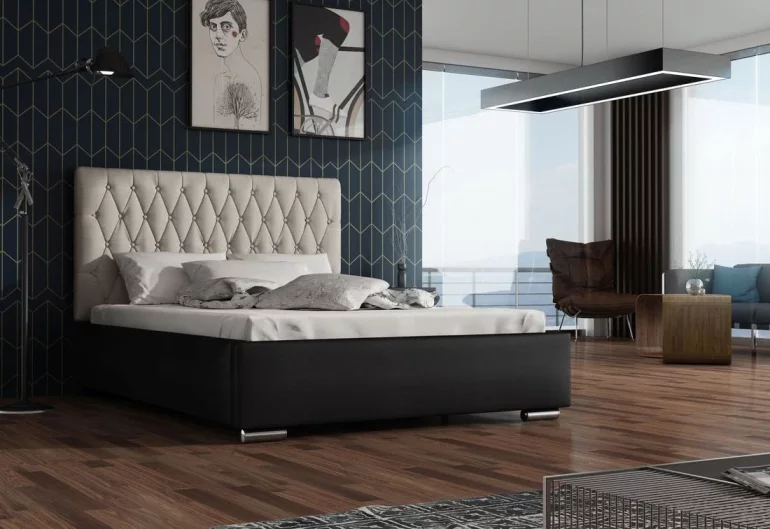 Čalúnená posteľ REBECA + rošt + matrace, siena 06 s gombíkom/dolaro 08, 130x200 cm