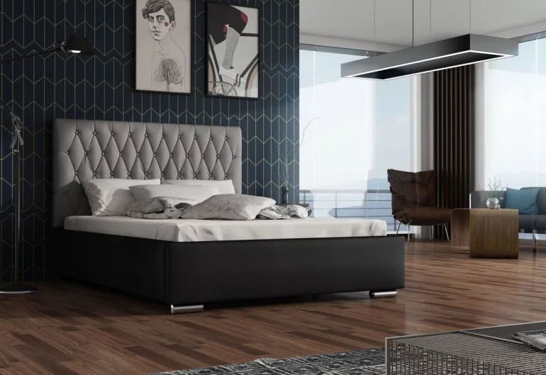 Čalúnená posteľ REBECA + rošt + matrace, siena 04 s gombíkom/dolaro 08, 130x200 cm