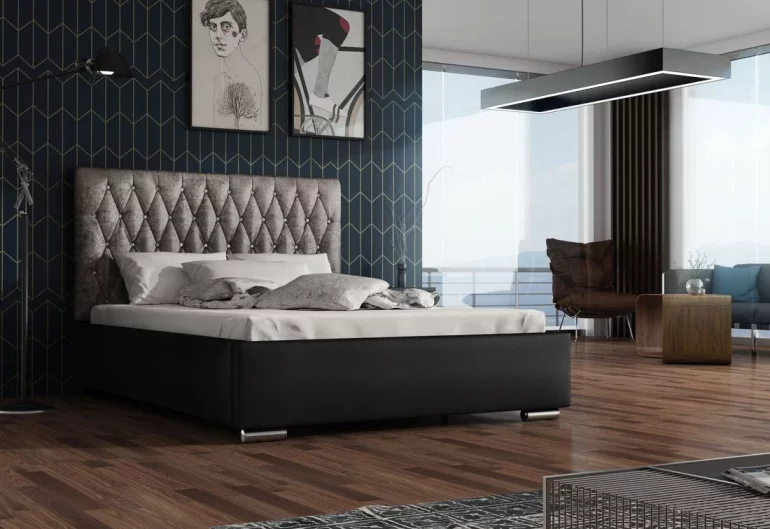 Čalúnená posteľ REBECA + rošt + matrace, siena 03 s krištálom/dolaro 08, 130x200 cm
