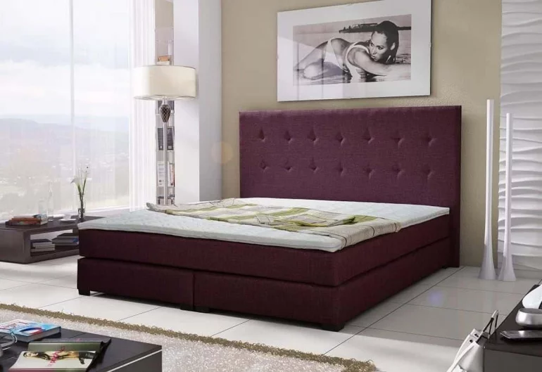 Čalúnená posteľ LOUS + matrac + rošt, 140x200 cm, fialová