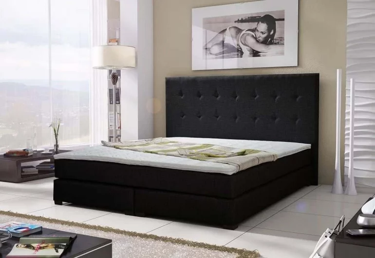 Čalúnená posteľ LOUS + matrac + rošt, 180x200 cm, čierna