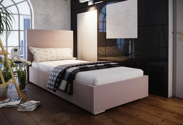 Jednolôžková čalúnená posteľ NASTY 4 + rošt + matrac, 90x200, malmo 61