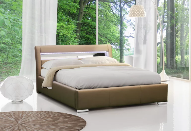 Čalúnená posteľ ZENONE s LED osvetlením + úložný priestor + rošt