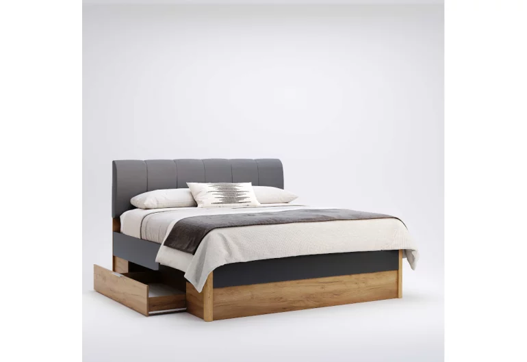 Manželská posteľ ROMANO so zásuvkami + rošt, 160x200, dub kraft/smooth grey
