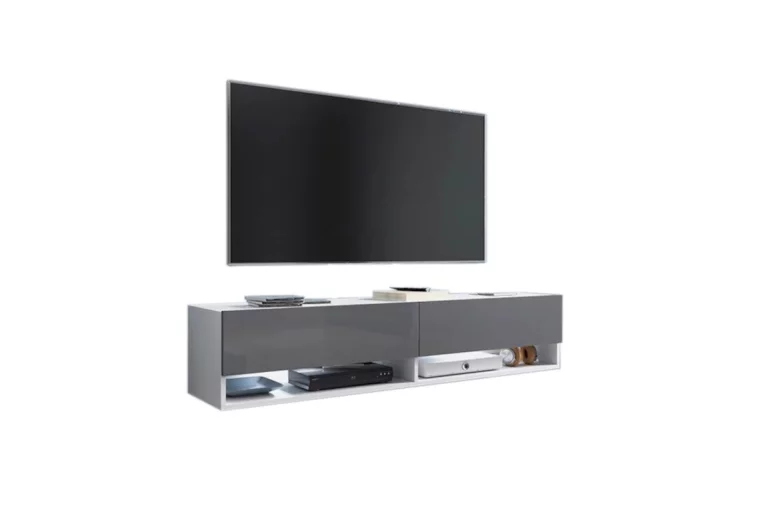 TV stolík MENDES A 140, 140x30x32, biela/sivá lesk, bez LED osvetlenia
