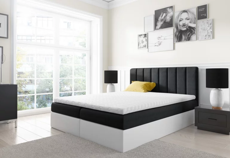Čalúnená posteľ VIOLETA + topper, 140x200, inari 100/biela eko