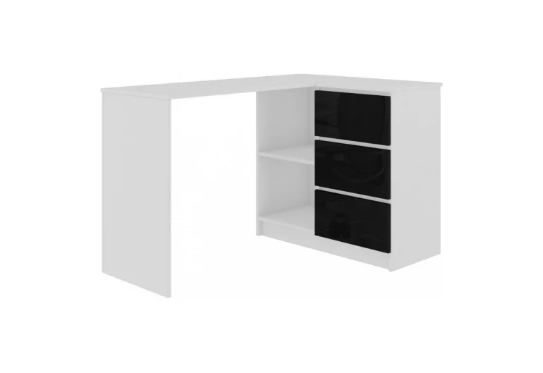 Písací stôl KORDA B16 3SZ, 124,5x77x50, biela/čierna lesk, pravá