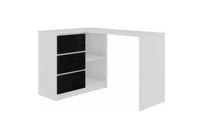 Písací stôl KORDA B16 3SZ, 124,5x77x50, biela/čierna lesk, ľavá