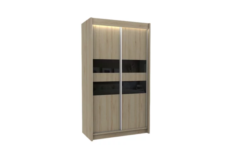 Skriňa s posuvnými dverami IRIS, sonoma/čierne sklo, 150x216x61