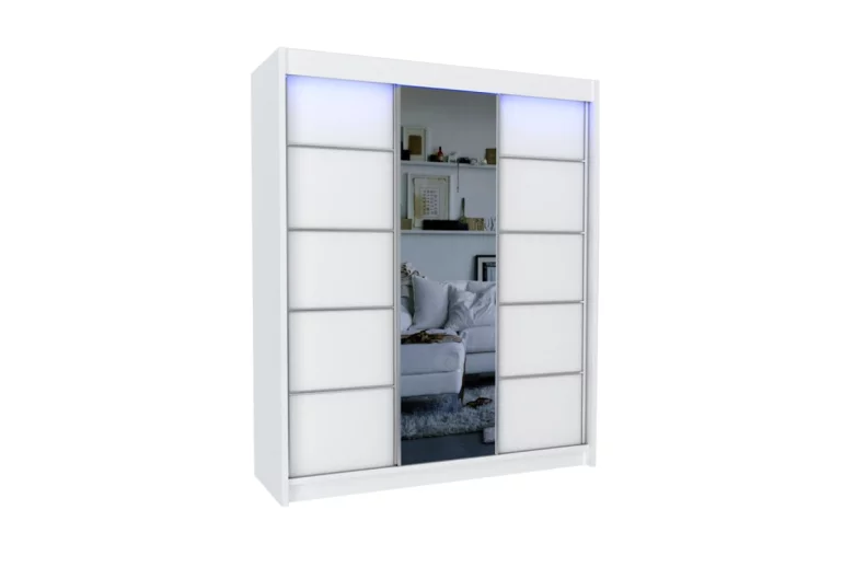 Skriňa s posuvnými dverami a zrkadlom ELVIRA, biela, 180x216x61