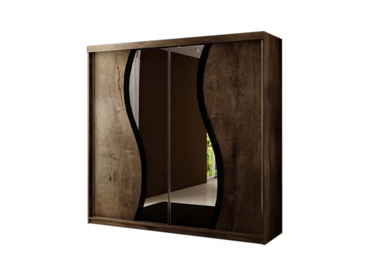 Šatníková skriňa so zrkadlom TALIA 9, 200x200x62, tmavý jaseň