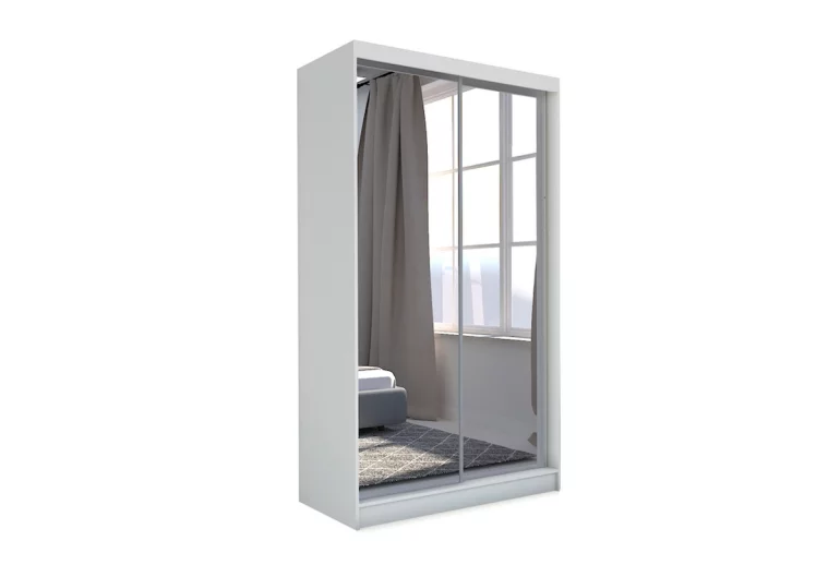 Skriňa s posuvnými dverami a zrkadlom ROBERTA, 150x216x61, biela