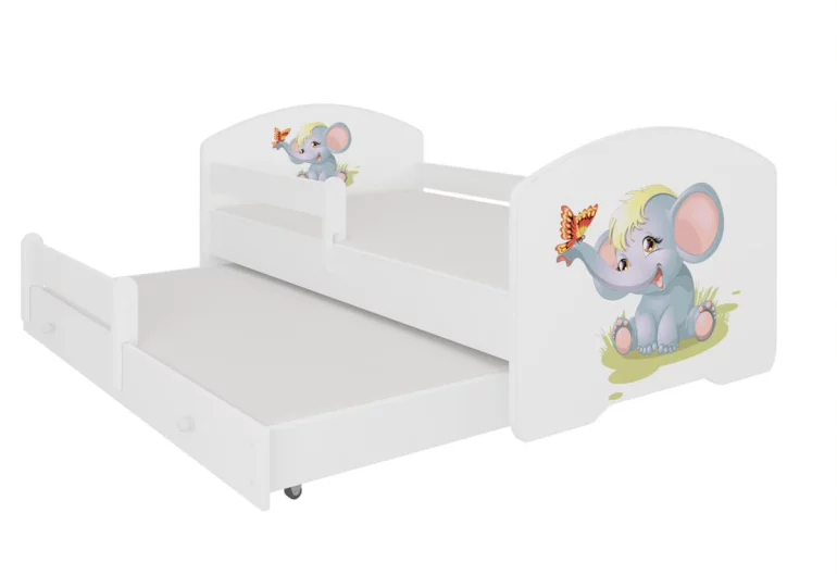 Detská posteľ FROSO II so zábranou, 160x80, vzor f2, slon